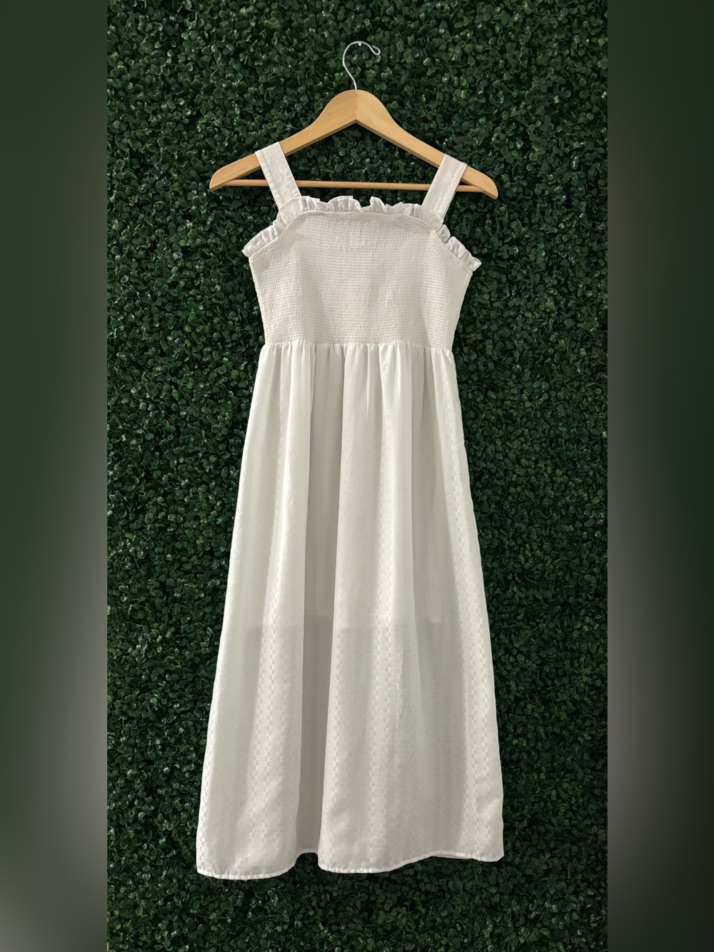 Sz 6 Topshop Ivory Smocked Midi Dress Textured Jacquard Ruffle